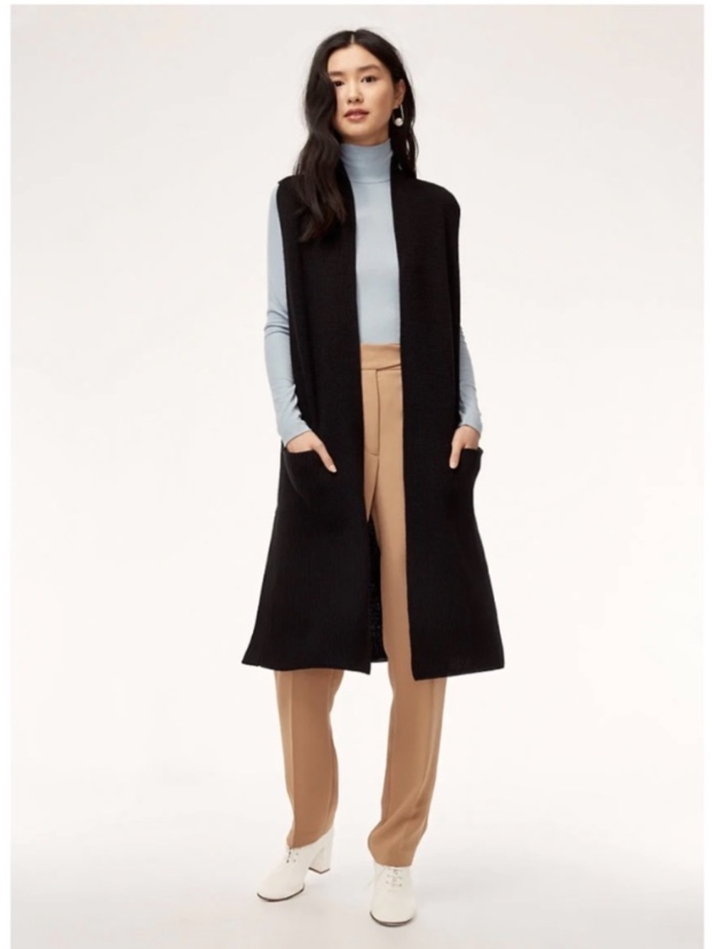 Aritzia Wilfred Dunkirk Sweater Vest Duster Black Sleeveless Size S